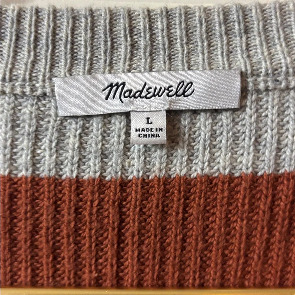 Madewell Striped Rib-Knit Crewneck Sweater in Mustard, Pink, Gray & Olive - Picture 3 of 9